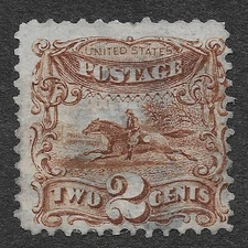 MMK Philately: US Scott #113 Used Light Cancel 2c Post Horse and Rider SCV $80