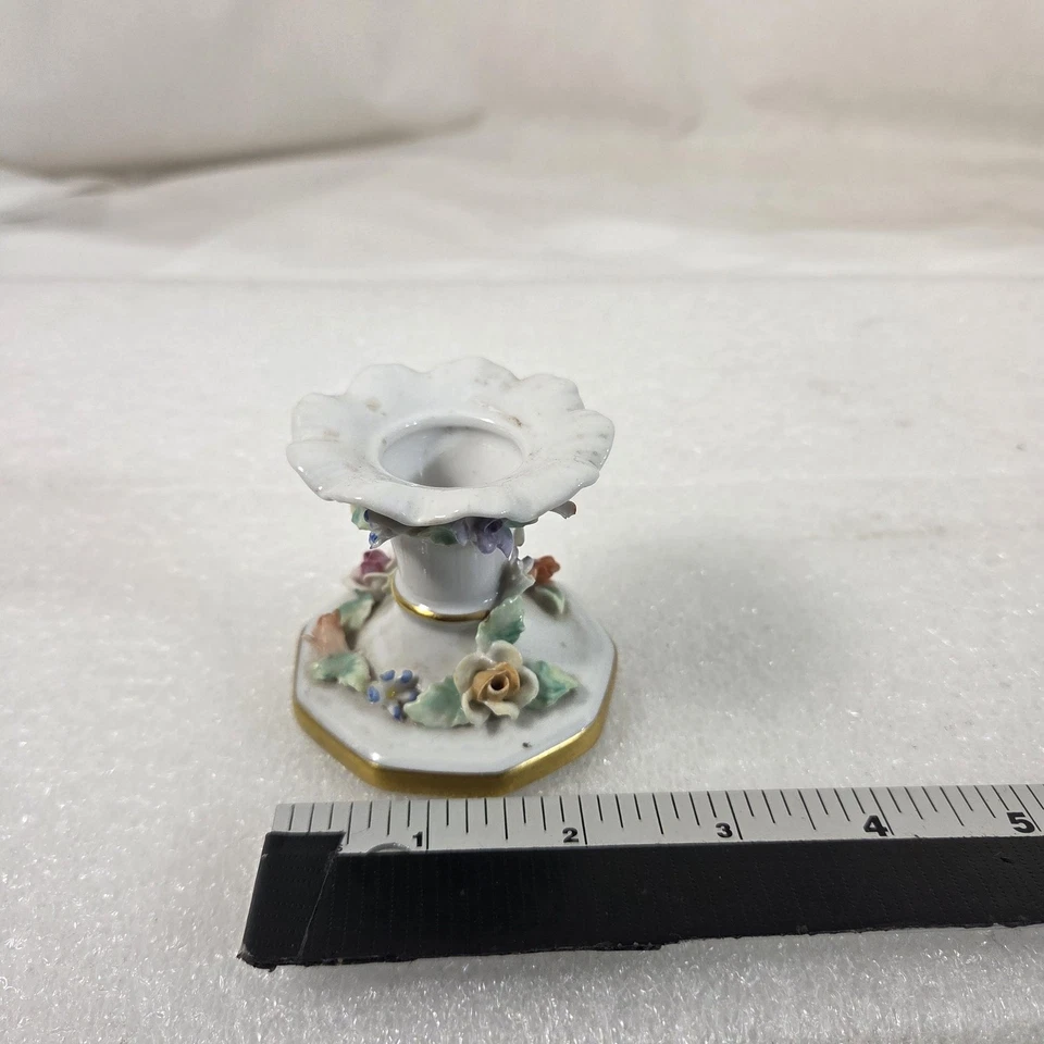 Mini Candelabro Porcelana Floral Aplicado Rosas Borde Dorado Portugal Foto 3 de 4