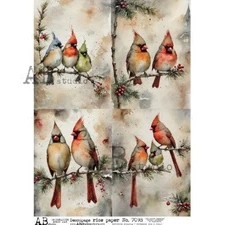 Christmas Cardinals | A4 Rice Paper | Paper for Decoupage | AB Studios