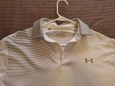 Under Armour Medium The Playoff Golf Polo Striped Gray White
