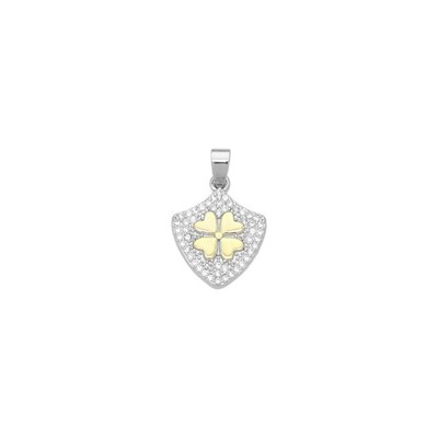 Dual Color CZ Gold Flower On Shield Charm Pendant, Sku#LX748