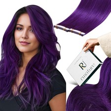 RUNATURE Tape in Hair Extensions Human Hair 18 Inch Purple Tape in Hair Extensio