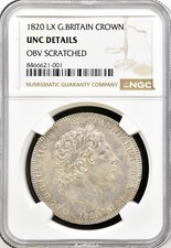 1820 LX Britain George III Silver Crown Rare Uncirculated NGC certified UNC