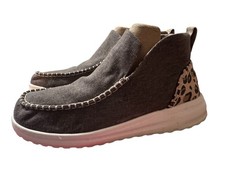 Hey Dude Denny Crafted Boots Women's 10 Brown Moc Booties Shoes Slip On Leopard