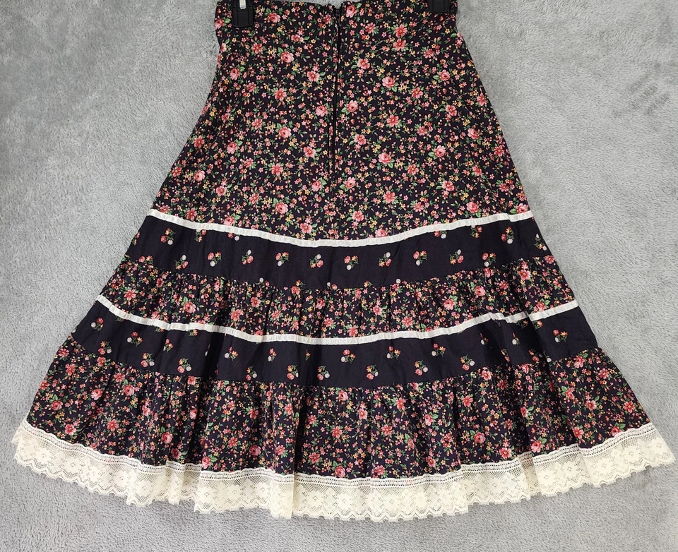 Vintage Skirt Womens XS/ S Multicolor Floral Lace Crochet 70s Prairie Midi - Image 2 of 4