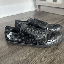 Prada Sport Black Perforated Laser Cut Breathable Leather Lace-Up Sneakers 10