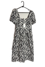 A New Day Womens Floral Midi Dress Size 8 Black White Short Sleeve NWT