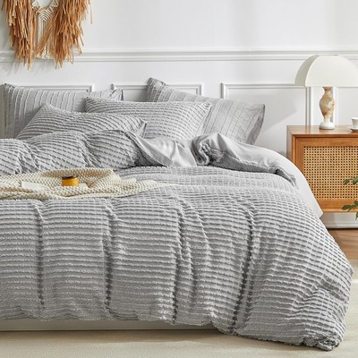 WARMDERN Boho Duvet Cover Set King Size,Grey Striped Duvet Cover Microfiber B...