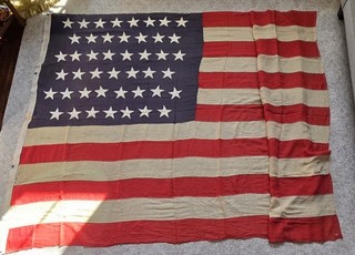45 STAR FLAG ORIGINAL ANTIQUE SEWN WOOL BUNTING 1896 1908