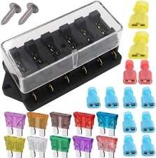 6 Way Car Blade Fuse Box Holder with 10 Fuses 12 Terminals Auto Truck Marine