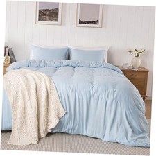 Light Blue Super Soft Duvet Cover Size, 3 Pieces Washed Queen Baby Blue