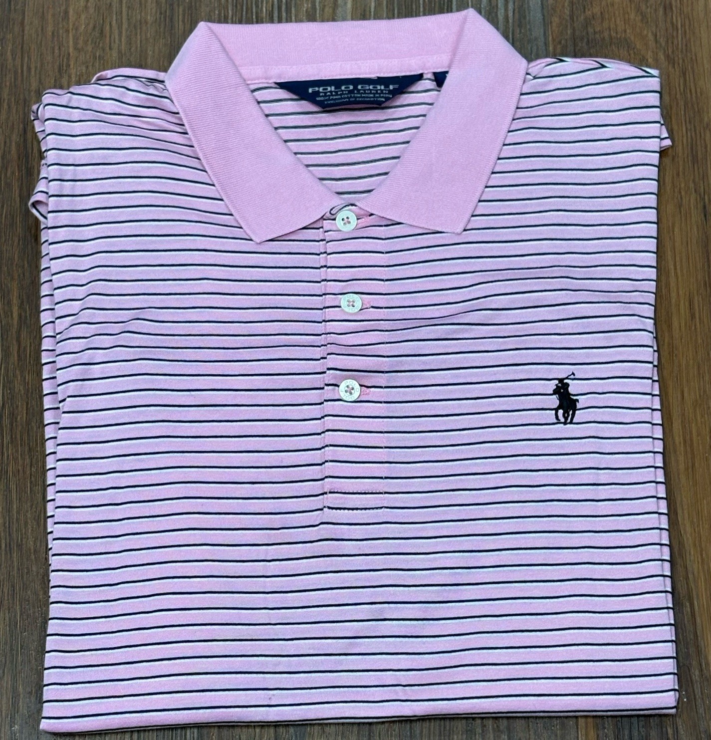 Polo Golf T Shirt Uomo Taglia L Rosa Nero Bianco Righe Blu Logo Pony