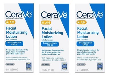 BL Cerave Moisturizing Facial Lotion Am Spf#30 2oz Oil Free X 3 Packs