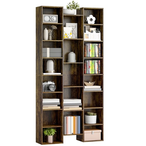 HOMCOM Tall Bookshelf with 21 Compartments and 10 Adjustable Shelves, Brown - Picture 1 of 11