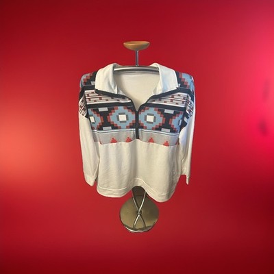 Women s Plus Lightweight Western/Aztec Print 1/4 Zip Collared Shirt 3XL
