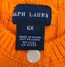 Ralph Lauren Girls Orange Cable Knit Cardigan...