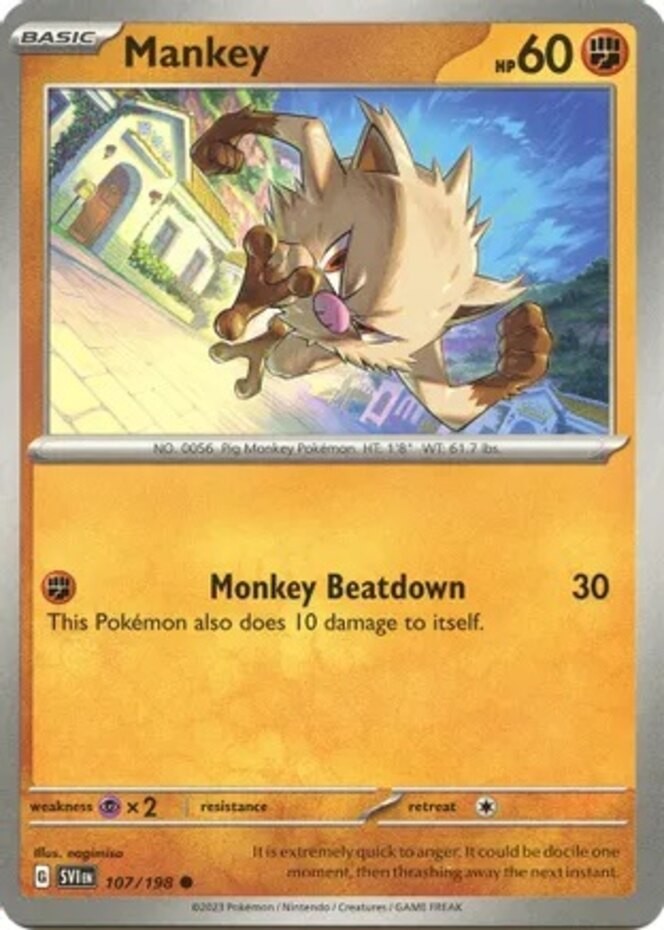 Mankey - 107/198 - Common (Lp) Scarlet & Violet - Base Set - Fighting Pokémon