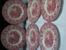 6 Kuchenteller Woodland England Landszenen Rot Vintage