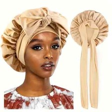 1pc Khaki Satin Bonnet with Elegant Bowknot Lace Up Design - Soft, Breathable