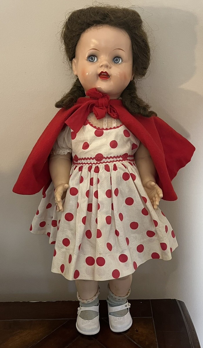 Rare! Vintage 1950's IDEAL Doll 22” Original Red Cape Dress