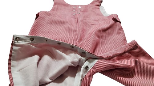 Red And White Striped 12 Mo Snap Leg Baby Overall Romper - Picture 6 of 11
