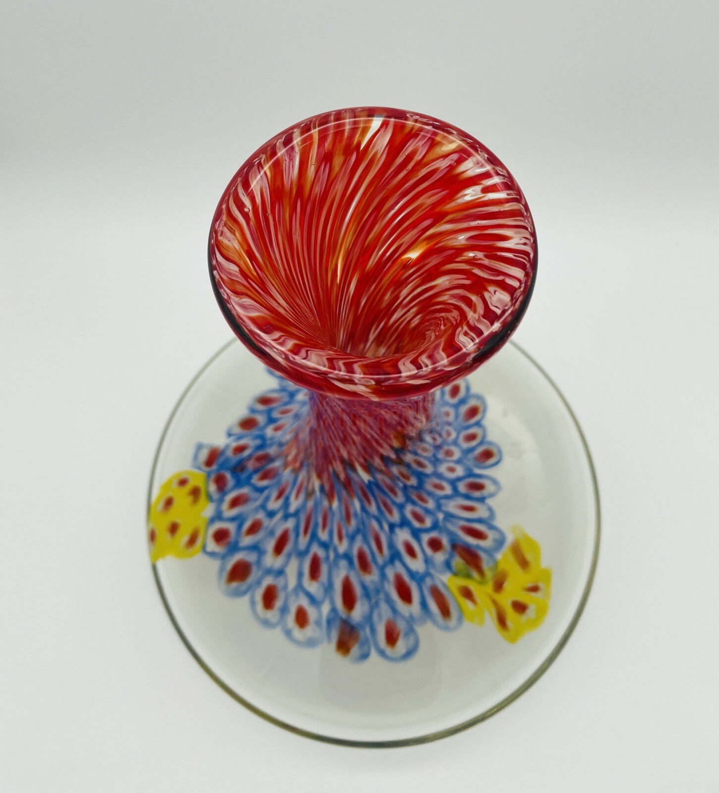 Vtg Dynasty Gallery Vase Peacock Feather Design Hand Blown Unique Style M2