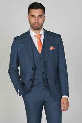 HERREN PAUL ANDREW VICEROY BLAU SLIM FIT KARIERT TWEED HOCHZEIT 3 TEILIGER ANZUG 38/30
