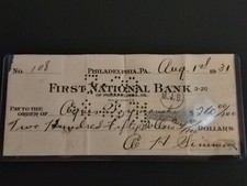 1931 Bank Note (AUTO)-Al Simmons to(Agnes) Aug. 1st, 1931-First National Bank,PA