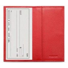 Minimalist Checkbook Cover - Full Grain Leather Pebbled Red