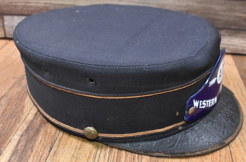 Vintage Western Union ADT American District Telegraph Porcelain Badge Hat Cap - Picture 3 of 9