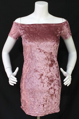 Barbiecore Rose Pink Off-Shoulder Bodycon Crushed Velvet Mini Dress Size S