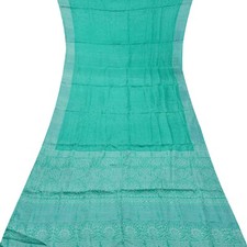 Namaste Vintage Teal Sarees 100 Pure Silk Printed Indian Sari 5YD Craft Fabric