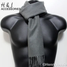 Men's Women's Solid Gray Cashmere Feel Soft Cozy Scarf*100%Acrylic