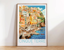 Cinque Terre Beautiful Sea Shore Paint Poster Premium Quality Choose your Size