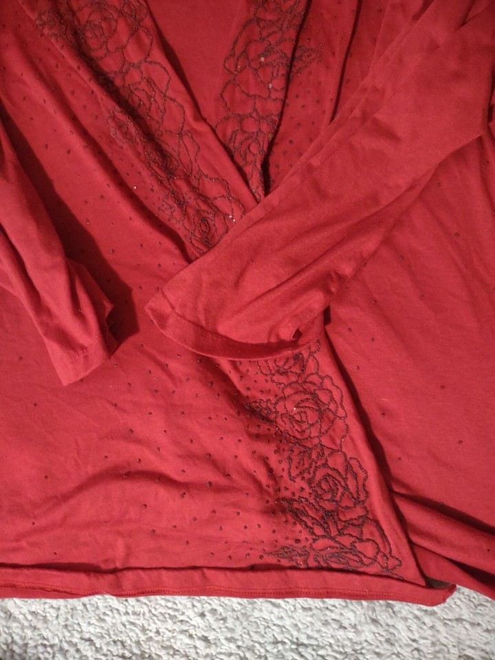 Jaclyn Smith 3XL Red Robe Pullover Lined Small Bead Flowers Women’s Top ...