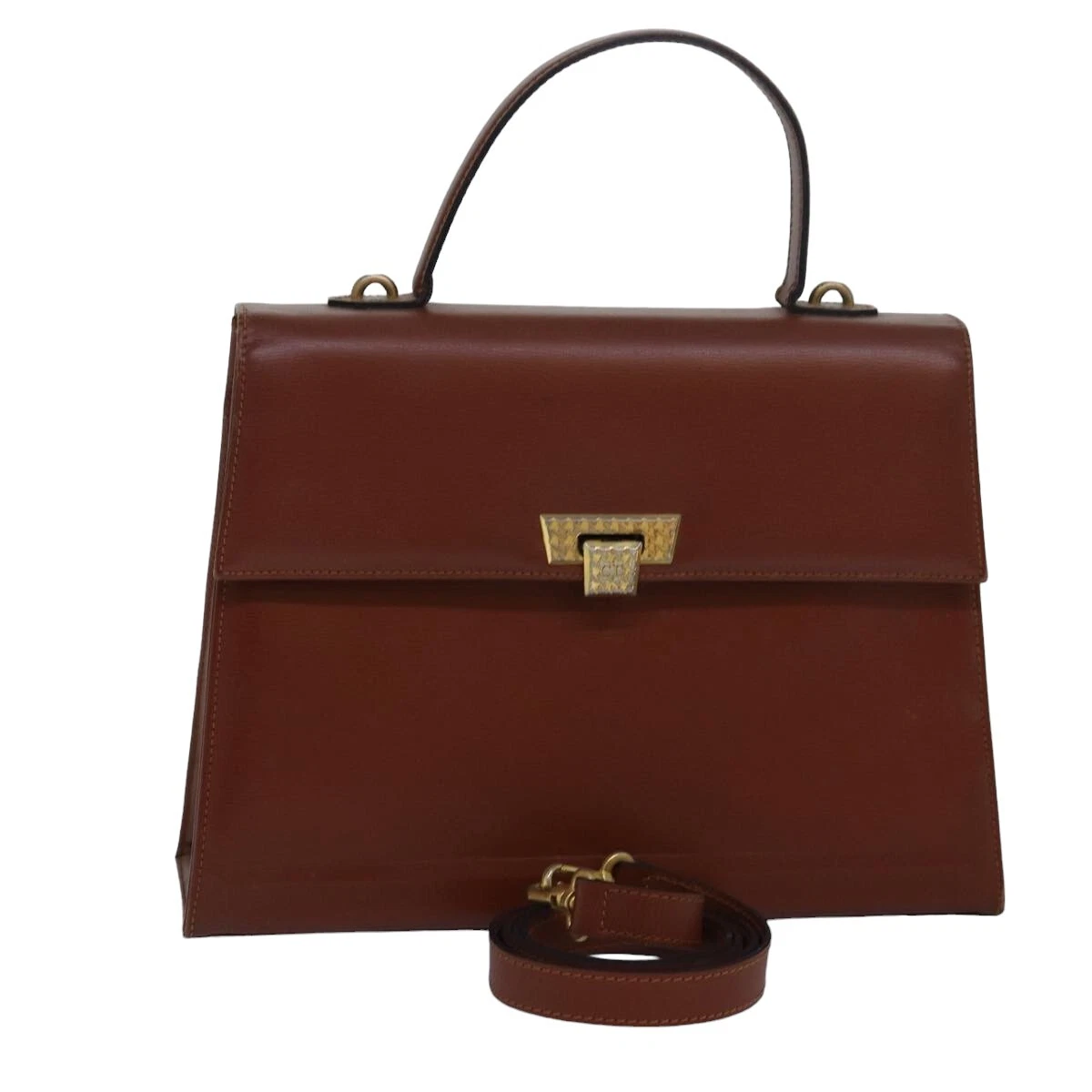 Sac à main Christian Dior cuir 2 voies marron authentique 83574