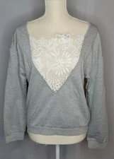 Shein Long-sleeved Grey Lace V-Neck Shirt, NWT, Size: XS Oversized, Free Shippin