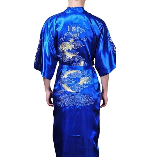 Mens Satin Chinese Dragon Kimono-Silk Bathrobe Pajamas Sleepwear Gown Bath Robe - Imagen 45 de 49