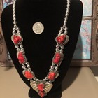 Jewelier Coin Silver (.900) & Genuine RED RHODONITE  Squash Blossom Necklace — photo 1