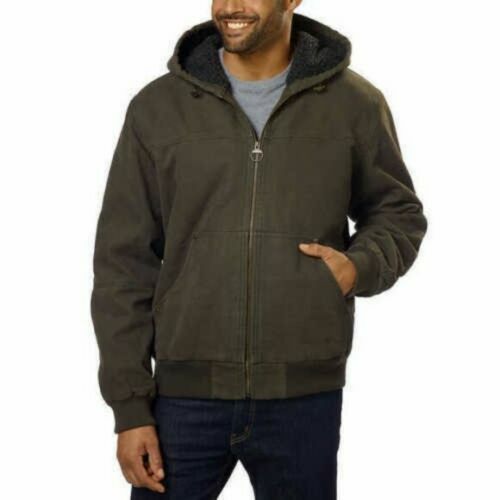 Men's GH Bass & Co XXL Sherpa Lined Canvas Work Wear Jacket Hood Olive