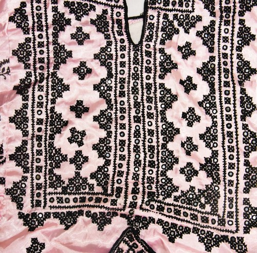 Afghani Banjara Vintage Tribal Boho Dress Black Embroidered Mirror Work Balochi - Picture 7 of 10
