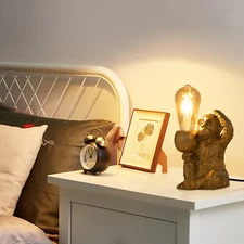 Modern Gold Table Lamp Resin Sitting Monkey Desk Lamp Lighting Fixture Decor 60W