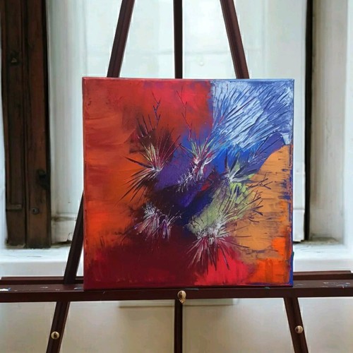 Episch Modern Bunt Original Abstrakt (Siehe Video) Acryl Gemälde Leinwand 12x12
