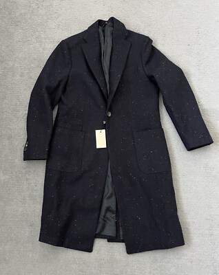 Drake's London Top Over Coat Navy Donegal Tweed IT48 UK38