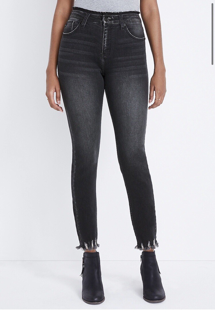 KanCan Maurices Skinny High Rise Frayed Waist Black Jeans Size 24