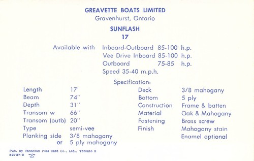 1961 Greavette Boats Limited Sunflash Mahogany Boat AD BACK MINT Postcard N28 - Picture 2 of 2