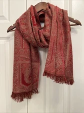Elegant Pashmina Woven Shawl Unbranded Rectangular Scarf Raw Edges India Red