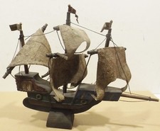 Antico Barca a Vela Legno Modello " Santa Maria " Stativo 36x30x6cm Hobbisti