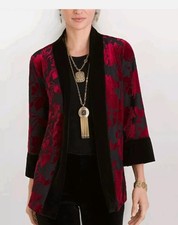 Chicos Travelers Kimono Womens 00Velvet Burnout Open Reversible Cardigan