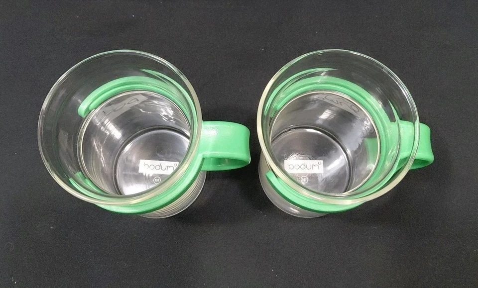 Lot 2 Vintage Bodum Picard Glass Tea/Coffee Cups Green. No Stirrers - Image 3 of 4